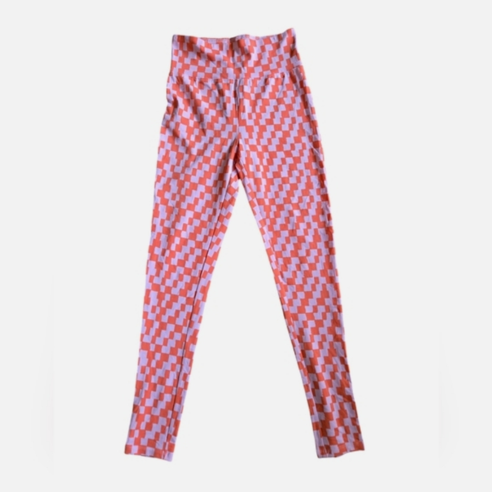 B.P. Checker Print Cotton Blend Leggings Sz Small Orange & Pink